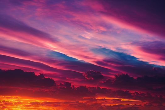 Beautiful pastel pink and purple skies and clouds at night as the sun sets. Beautiful sky and clouds