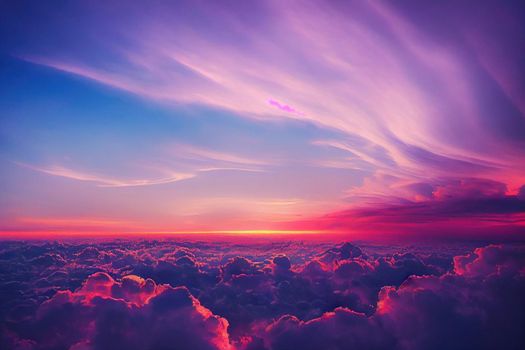 Beautiful pastel pink and purple skies and clouds at night as the sun sets. Beautiful sky and clouds