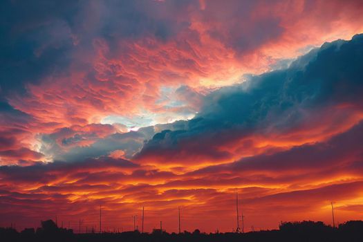 Beautiful orange sky and clouds at sunset. orange sunset, golden sky.