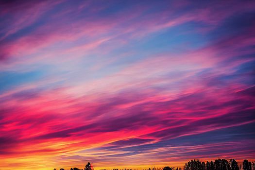 Beautiful pastel pink and purple skies and clouds at night as the sun sets. Beautiful sky and clouds