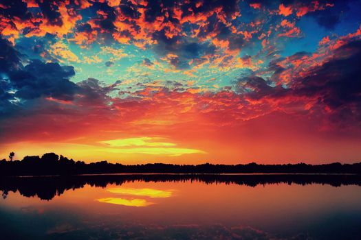 beautiful orange sunset on the shore of the beach. sunset sky.