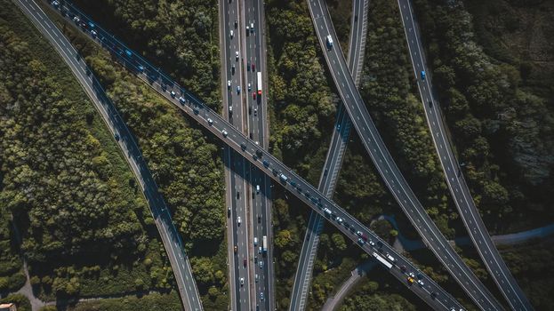 Aerial view of busy motorway. High quality photo