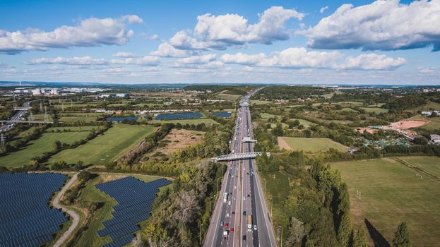 Aerial view of busy motorway. High quality photo