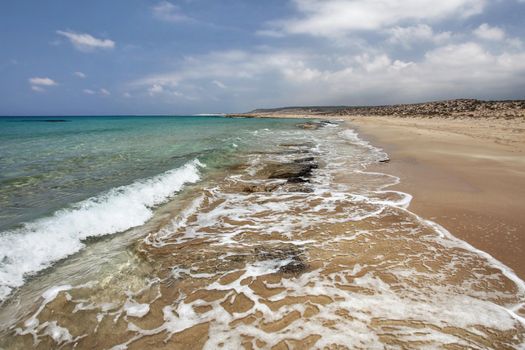 Beautiful wild beach, small rocks in fine sand, unspoiled with no tourists in Karpass region, Northern Cyprus