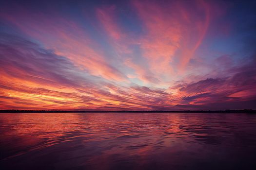 beautiful orange sunset on the shore of the beach. sunset sky.