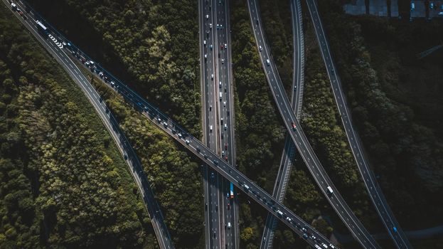 Aerial view of busy motorway. High quality photo