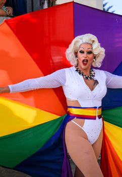 Benidorm, Alicante, Spain- September 10, 2022: People dancing and having fun at the Gay Pride Parade in Benidorm in September