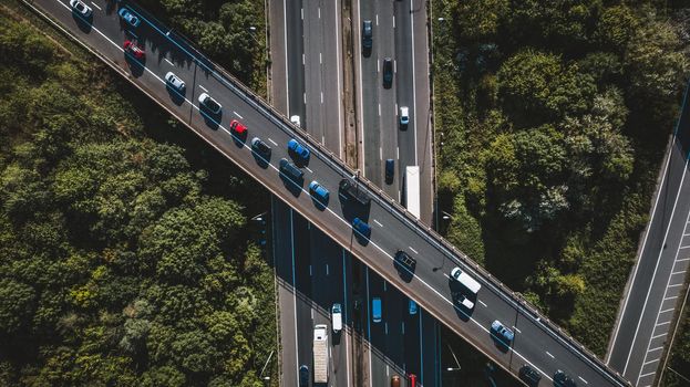 Aerial view of busy motorway. High quality photo