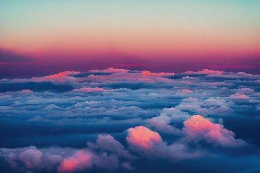 Beautiful pastel pink and purple skies and clouds at night as the sun sets. Beautiful sky and clouds