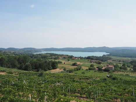 View of Lago di Viverone lake in Piedmont, Italy