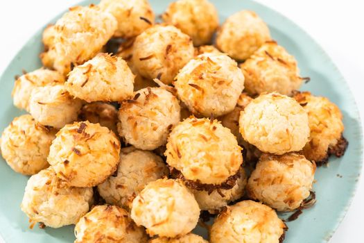 Homemade coconut cookies with coconut flakes.