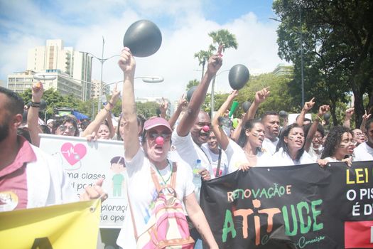 salvador, bahia, brazil - september 7, 2022: activists protest during cry of the excluded in downtown Salvador.