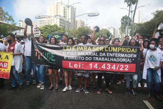 salvador, bahia, brazil - september 7, 2022: activists protest during cry of the excluded in downtown Salvador.