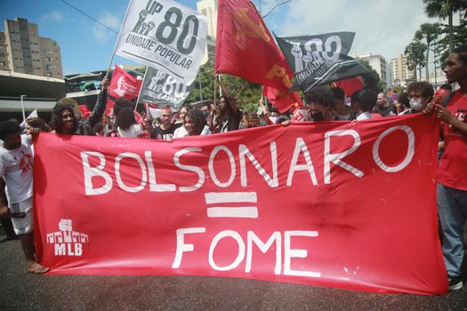 salvador, bahia, brazil - september 7, 2022: activists protest during cry of the excluded in downtown Salvador.