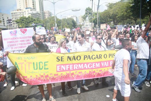 salvador, bahia, brazil - september 7, 2022: activists protest during cry of the excluded in downtown Salvador.