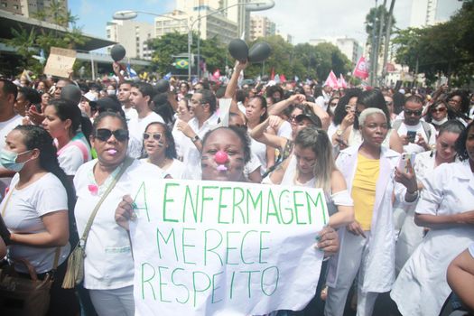 salvador, bahia, brazil - september 7, 2022: activists protest during cry of the excluded in downtown Salvador.