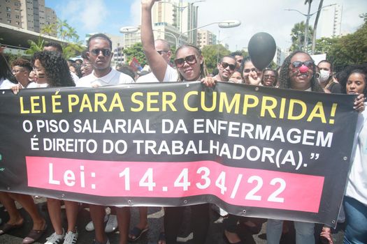 salvador, bahia, brazil - september 7, 2022: activists protest during cry of the excluded in downtown Salvador.