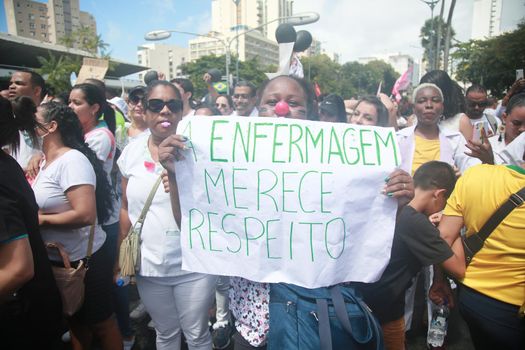 salvador, bahia, brazil - september 7, 2022: activists protest during cry of the excluded in downtown Salvador.