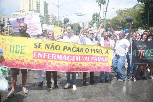 salvador, bahia, brazil - september 7, 2022: activists protest during cry of the excluded in downtown Salvador.