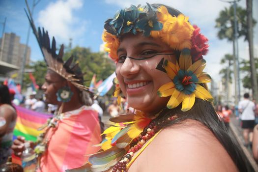 salvador, bahia, brazil - september 7, 2022: Indigenous people of the Pataxo ethnicity protest during the cry of the excluded in downtown Salvador.