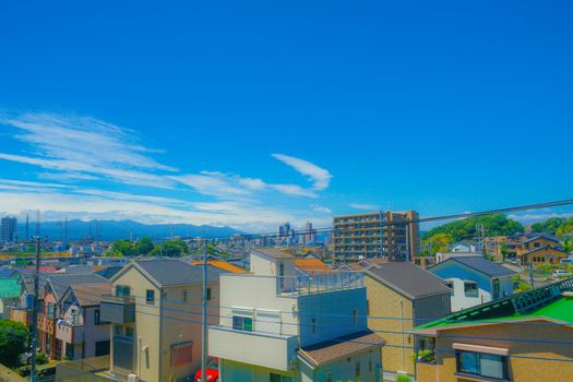 Housing district and blue sky in Tama area. Shooting Location: Tokyo metropolitan area
