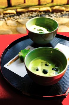 Matcha and Japanese confectionery. Shooting Location: Tokyo metropolitan area