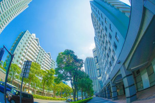 Yokohama Minato Mirai city and blue sky. Shooting Location: Yokohama-city kanagawa prefecture