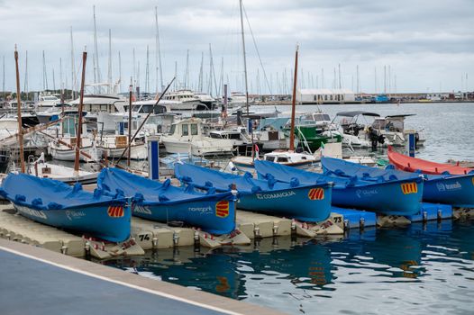 Cambrils, Spain : 2022 September 10 : Boats on the docks of the port of Cambril in the summer of 2022.