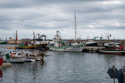 Cambrils, Spain : 2022 September 10 : Boats on the docks of the port of Cambril in the summer of 2022.