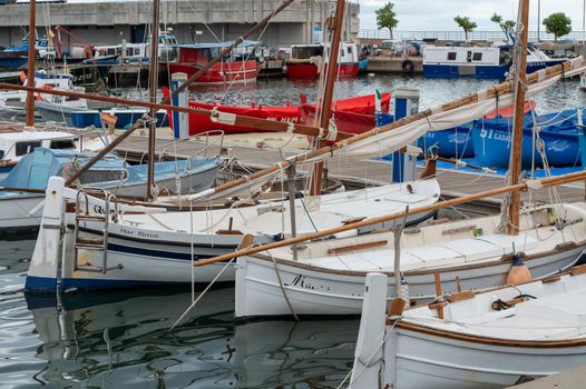 Cambrils, Spain : 2022 September 10 : Boats on the docks of the port of Cambril in the summer of 2022.