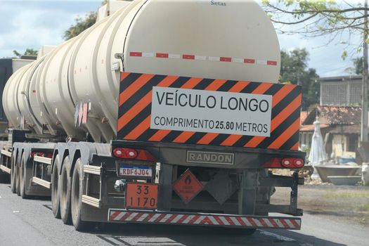 feira de santana, bahia, brazil - september 13, 2022: fuel tank truck traveling along the BR 324 highway in Feira de Santana.
