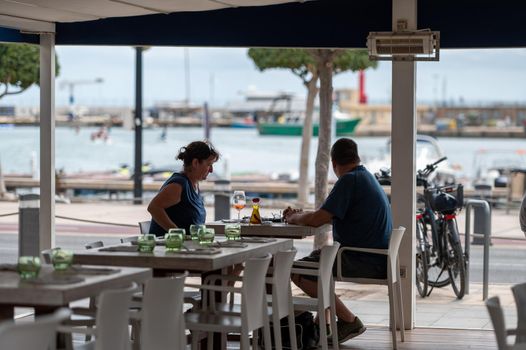 Cambrils, Spain : 2022 September 10 : Panorama at the end of summer in the tourist city of Cambrils in Catalonia in the summer of 2022.