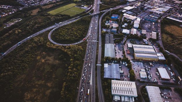 Aerial view of busy motorway. High quality photo