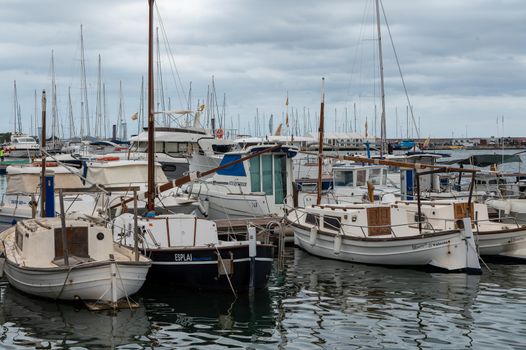 Cambrils, Spain : 2022 September 10 : Boats on the docks of the port of Cambril in the summer of 2022.