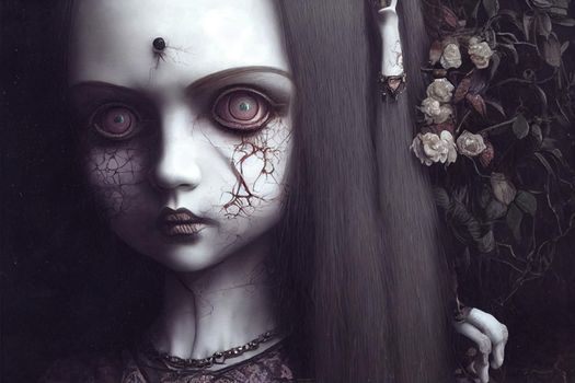 3D render of dolls in the gothic and creepy in halloween night. 