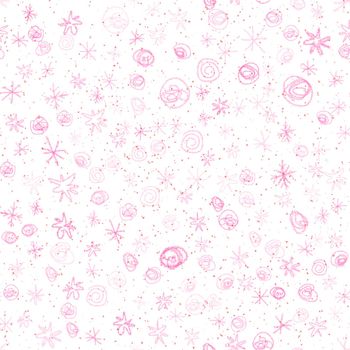 Hand Drawn Snowflakes Christmas Seamless Pattern. Subtle Flying Snow Flakes on chalk snowflakes Background. Artistic chalk handdrawn snow overlay. Remarkable holiday season decoration.