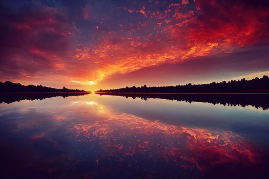 beautiful orange sunset on the shore of the beach. sunset sky.