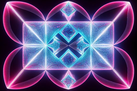 3D render abstract Neon crystal ice geometry background. Abstract HD wallpaper.