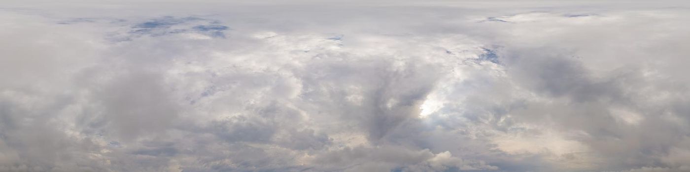 Sky panorama with Cirrus clouds in Seamless spherical equirectangular format. Full zenith for use in 3D graphics, game and editing aerial drone 360 degree panoramas for sky replacement