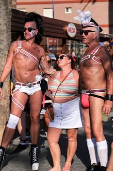 Benidorm, Alicante, Spain- September 10, 2022: People dancing and having fun at the Gay Pride Parade in Benidorm in September