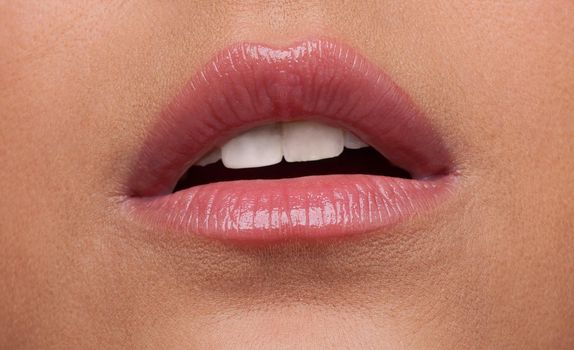 Beauty sexy woman lips open desire close-up shot