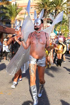 Benidorm, Alicante, Spain- September 10, 2022: People dancing and having fun at the Gay Pride Parade in Benidorm in September