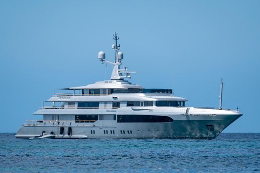 Grey yacht Regina d'Italia anchored in Formentera