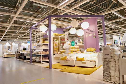 SAMARA, RUSSIA - JANUARY 10, 2022: Ikea store interior. people are shopping. IKEA is the world's largest furniture retailer.