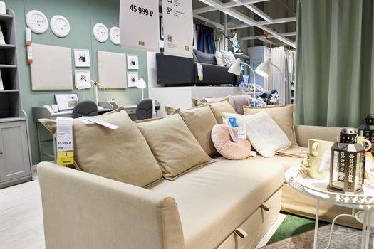 SAMARA, RUSSIA - JANUARY 10, 2022: Ikea store interior. people are shopping. IKEA is the world's largest furniture retailer.