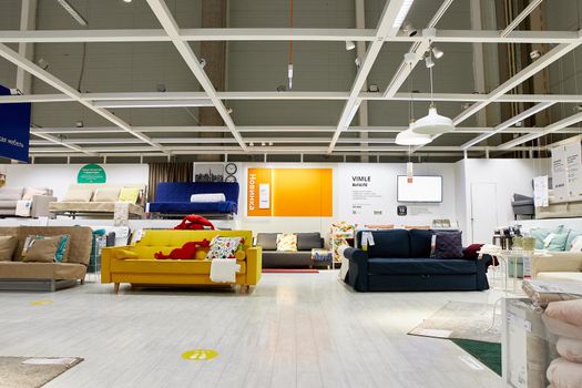 SAMARA, RUSSIA - JANUARY 10, 2022: Ikea store interior. people are shopping. IKEA is the world's largest furniture retailer.