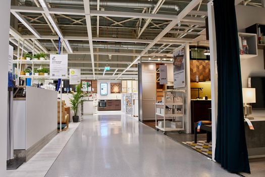 SAMARA, RUSSIA - JANUARY 10, 2022: Ikea store interior. people are shopping. IKEA is the world's largest furniture retailer.