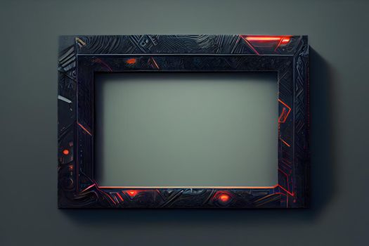 cyberpunk style picture frame mockup, neural network generated art. Digitally generated image. Not based on any actual scene or pattern.