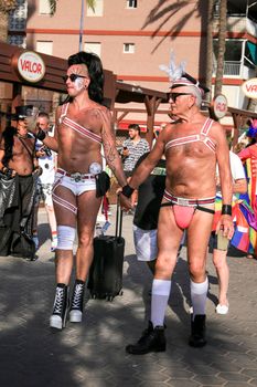 Benidorm, Alicante, Spain- September 10, 2022: People dancing and having fun at the Gay Pride Parade in Benidorm in September