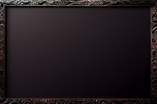 ornate black and gold rectangular picture frame mockup, neural network generated art. Digitally generated image. Not based on any actual scene or pattern.